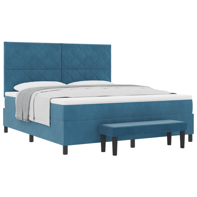Box spring seng med hovedgærde Mørkeblå 200 x 180 cm Fløjl