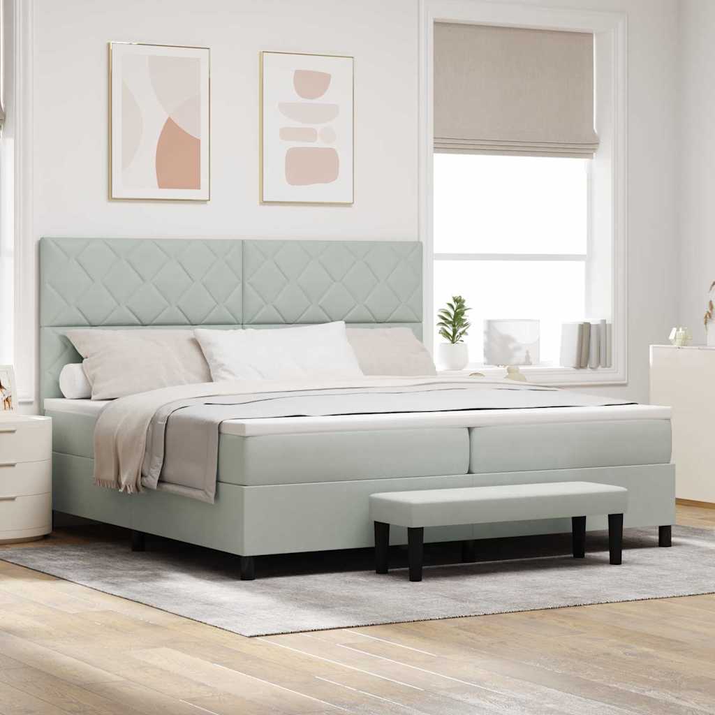 Box spring seng med hovedgrde Lysegr 200 x 200 cm Fljl