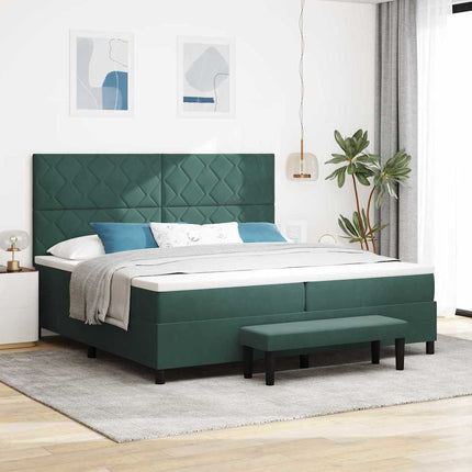 Box spring seng med hovedgærde Mørkegrøn 200 x 200 cm Fløjl