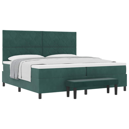 Box spring seng med hovedgærde Mørkegrøn 200 x 200 cm Fløjl