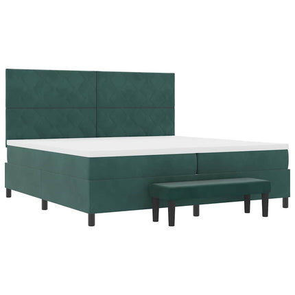 Box spring seng med hovedgærde Mørkegrøn 200 x 200 cm Fløjl
