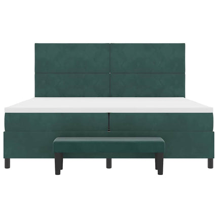 Box spring seng med hovedgærde Mørkegrøn 200 x 200 cm Fløjl