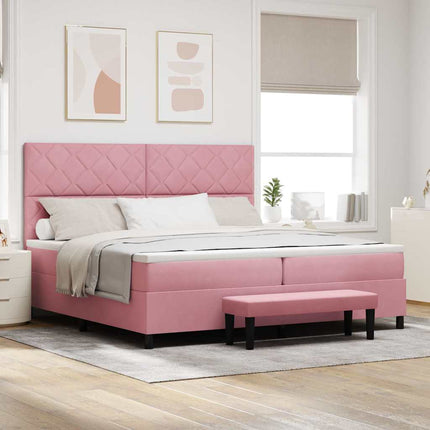 Box spring seng med hovedgærde Lyserød 200 x 200 cm Fløjl