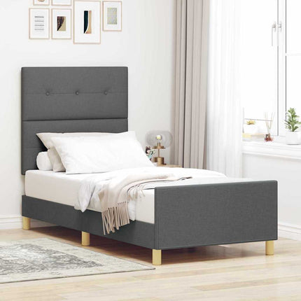 Sengestel med hovedgærde Mørkegrå 90 x 200 cm Stof