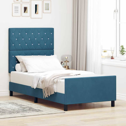 Box spring seng med hovedgærde Mørk blå 90 x 190 cm Fløjl