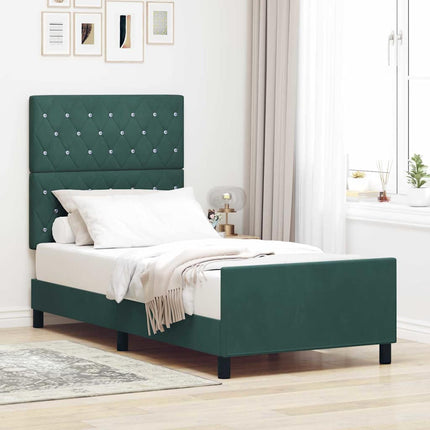 Box spring seng med hovedgærde Mørkegrøn 90 x 200 cm Fløjl