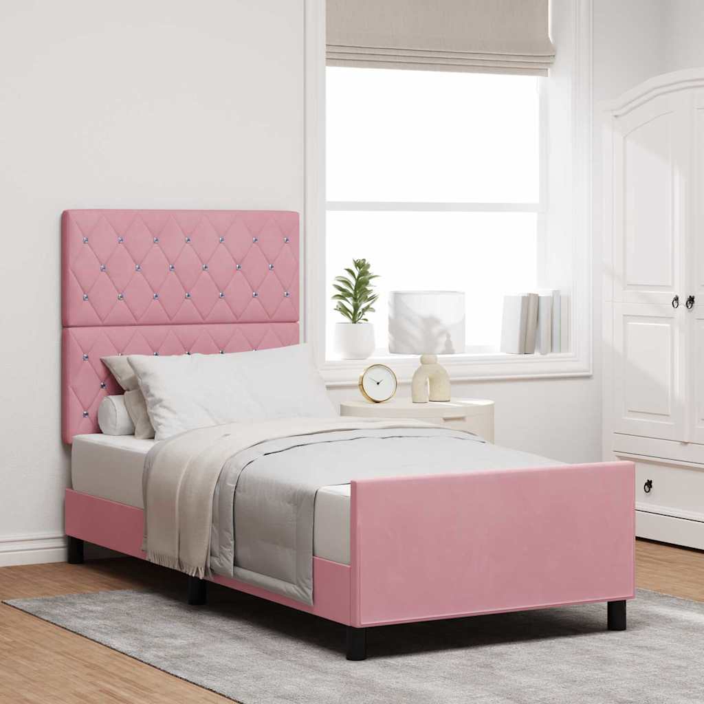 vidaXL Box spring seng med hovedgærde Lyserød 90 x 200 cm Fløjl