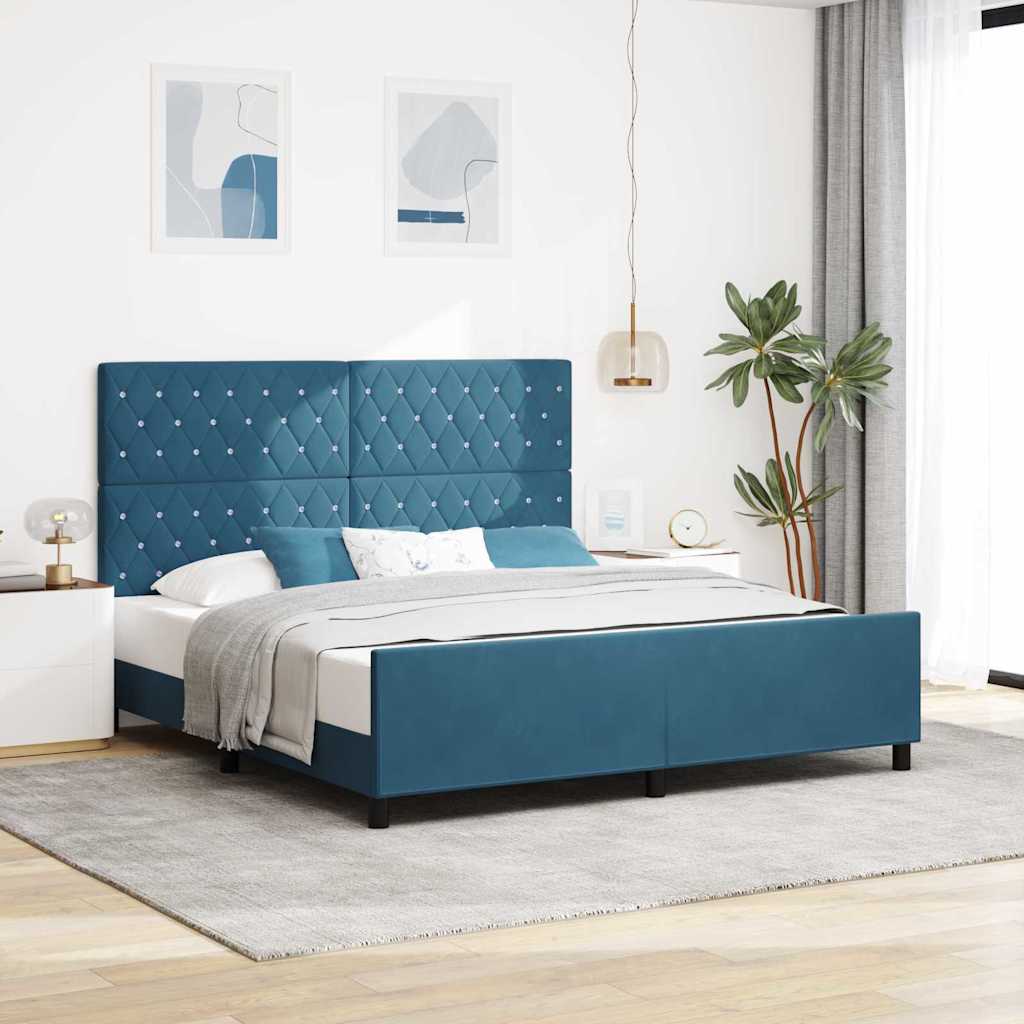 Kontinentalseng med justerbar hovedgavl - mørk blå fløjl 180 × 200 cm