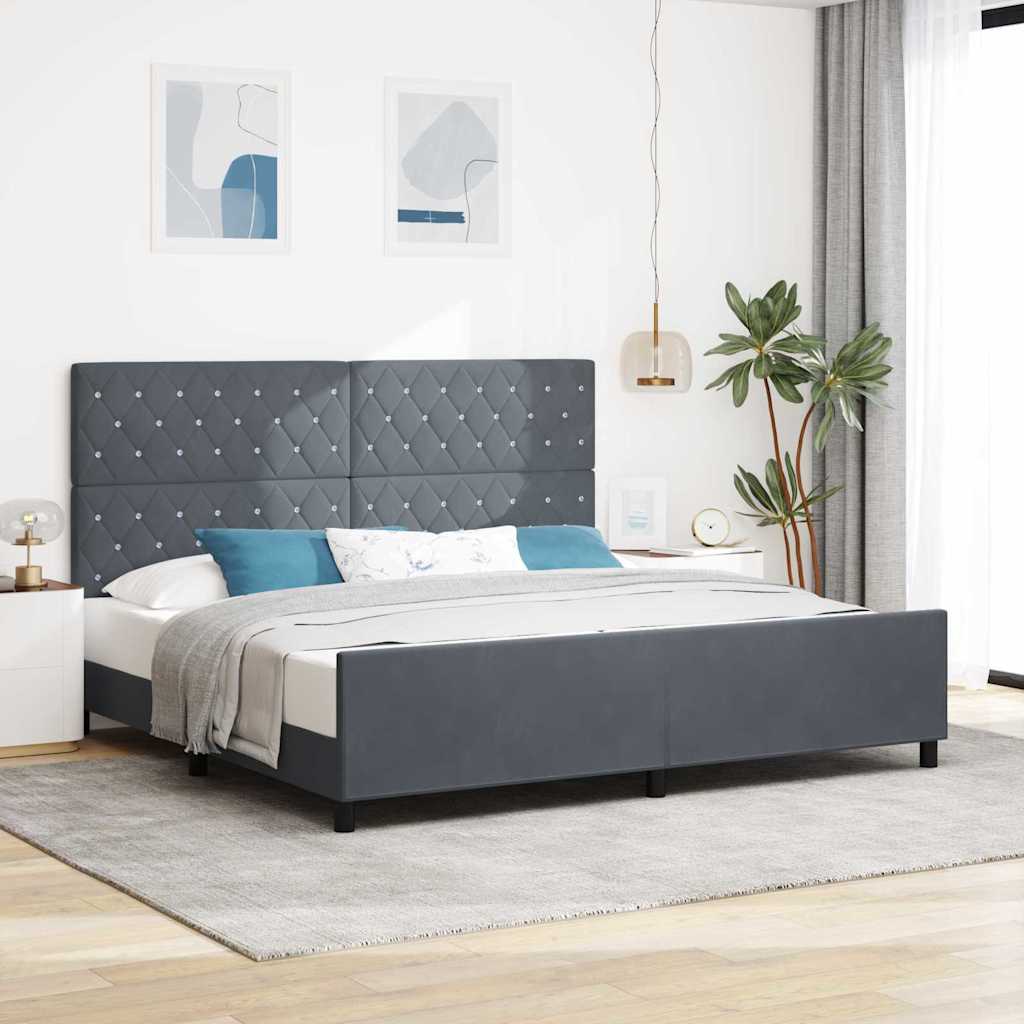 Box spring seng med hovedgrde Mrkegr 200 x 200 cm Fljl