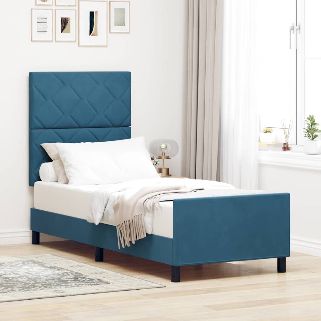 Box spring seng med hovedgrde Mrk bl 80 x 200 cm Fljl