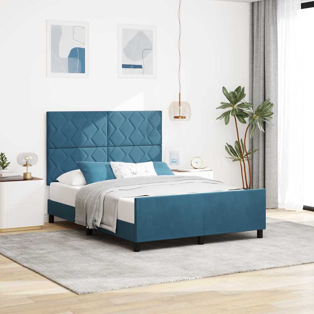 Box spring seng med hovedgrde Mrk bl 140 x 190 cm Fljl