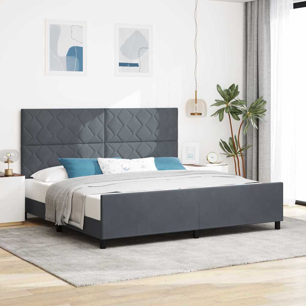 Box spring seng med hovedgrde Mrkegr 200 x 200 cm Fljl