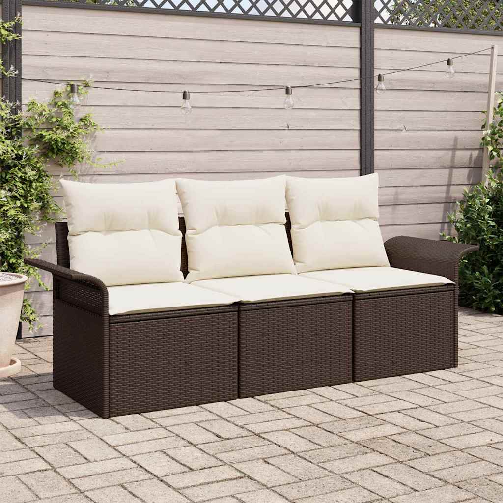 Havesofa Sæt med pude med opbevaring 3 pcs Brun Poly rattan