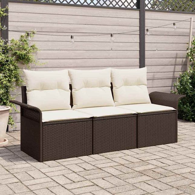 Havesofa Sæt med pude med opbevaring 3 pcs Brun Poly rattan