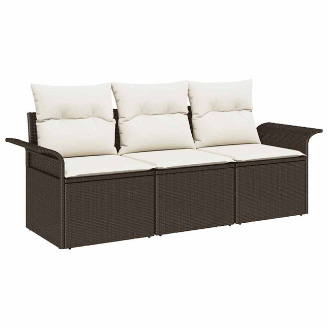 Havesofa Sæt med pude med opbevaring 3 pcs Brun Poly rattan