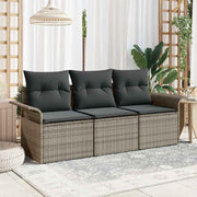 Havesofa Sæt med pude med opbevaring 3 pcs Grå Poly rattan