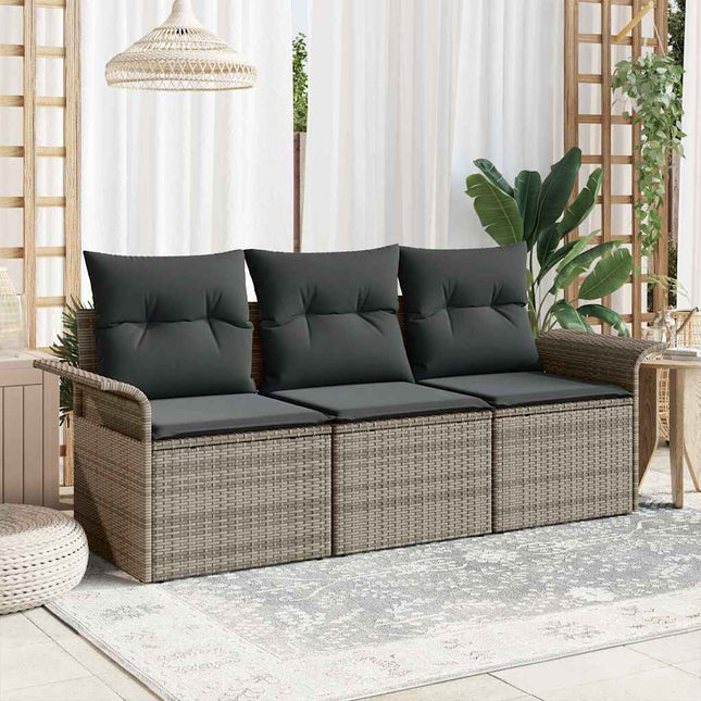Havesofa Sæt med pude med opbevaring 3 pcs Grå Poly rattan