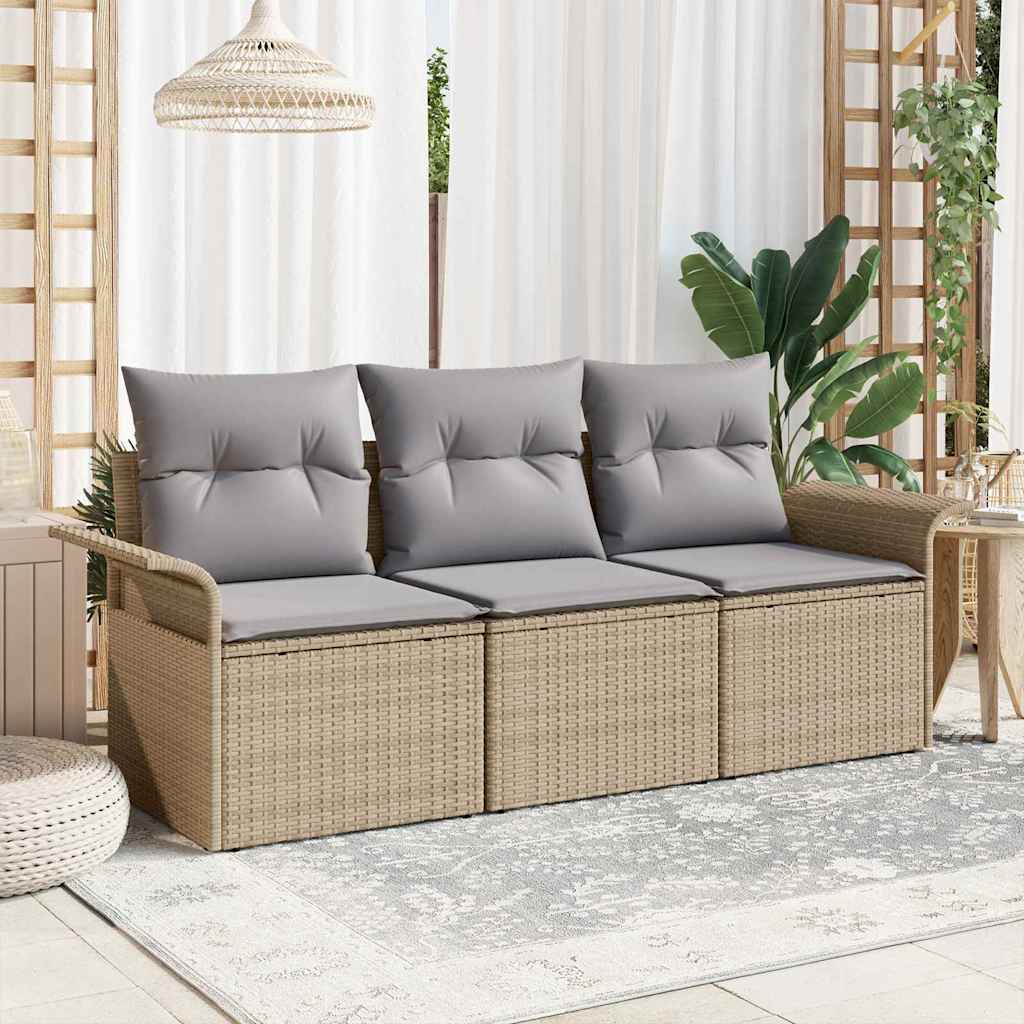 Havesofa Sæt med pude med opbevaring 3 pcs Beige Poly rattan