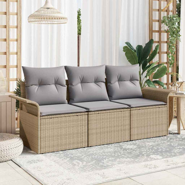 Havesofa Sæt med pude med opbevaring 3 pcs Beige Poly rattan