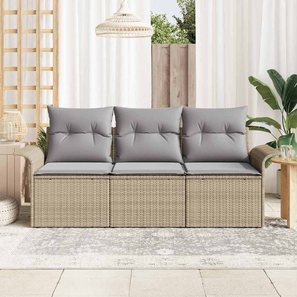 Havesofa Sæt med pude med opbevaring 3 pcs Beige Poly rattan