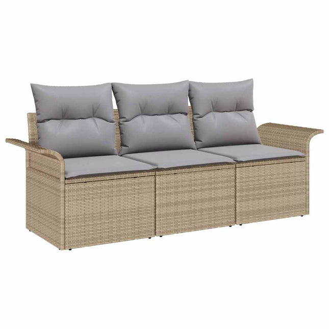 Havesofa Sæt med pude med opbevaring 3 pcs Beige Poly rattan