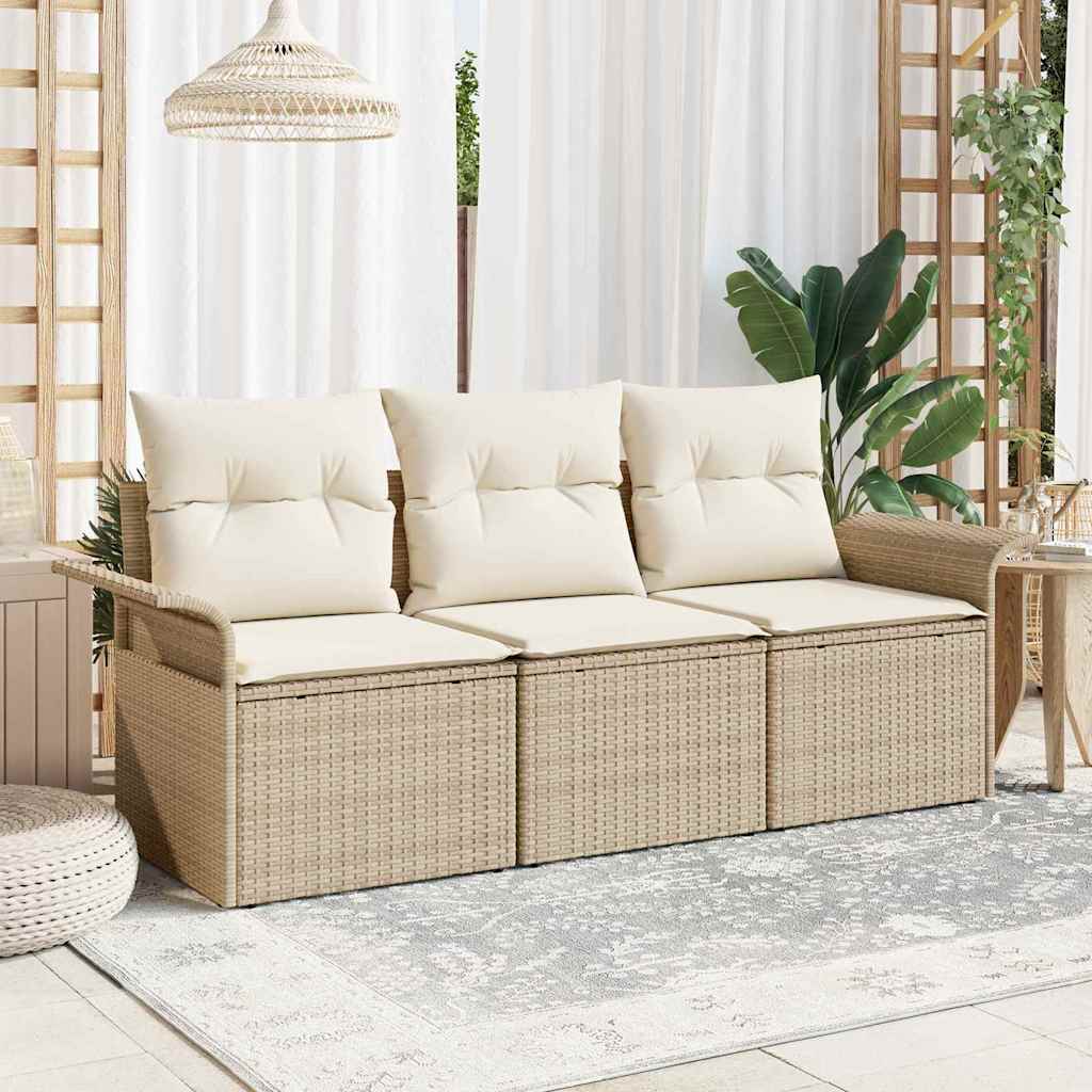 Havesofa Sæt med pude med opbevaring 3 pcs Beige Poly rattan