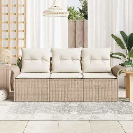 Havesofa Sæt 3 stk. Beige Poly rattan