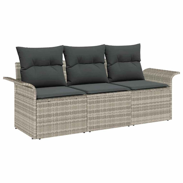 Havesofa Sæt med pude med opbevaring 3 pcs Lysegrå Poly rattan