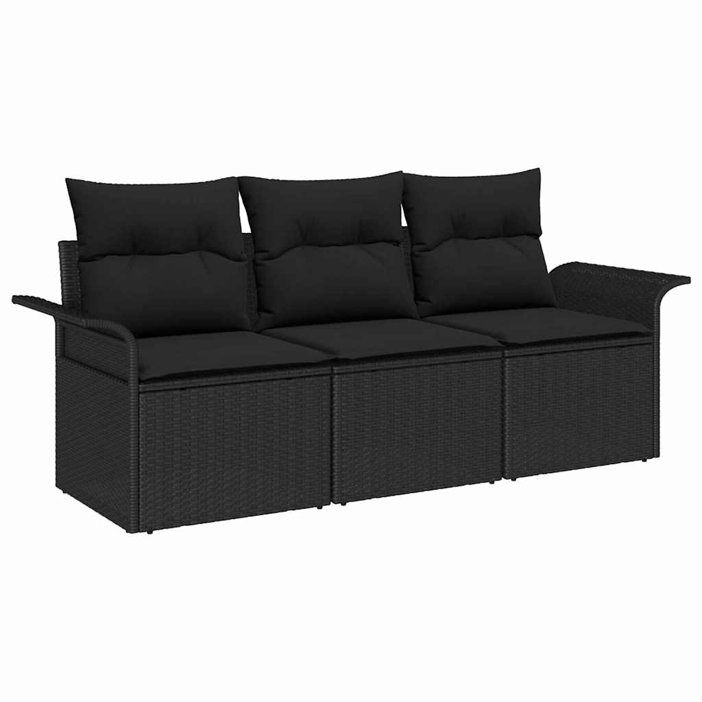 Havesofa Sæt med pude med opbevaring 3 pcs Sort Poly rattan
