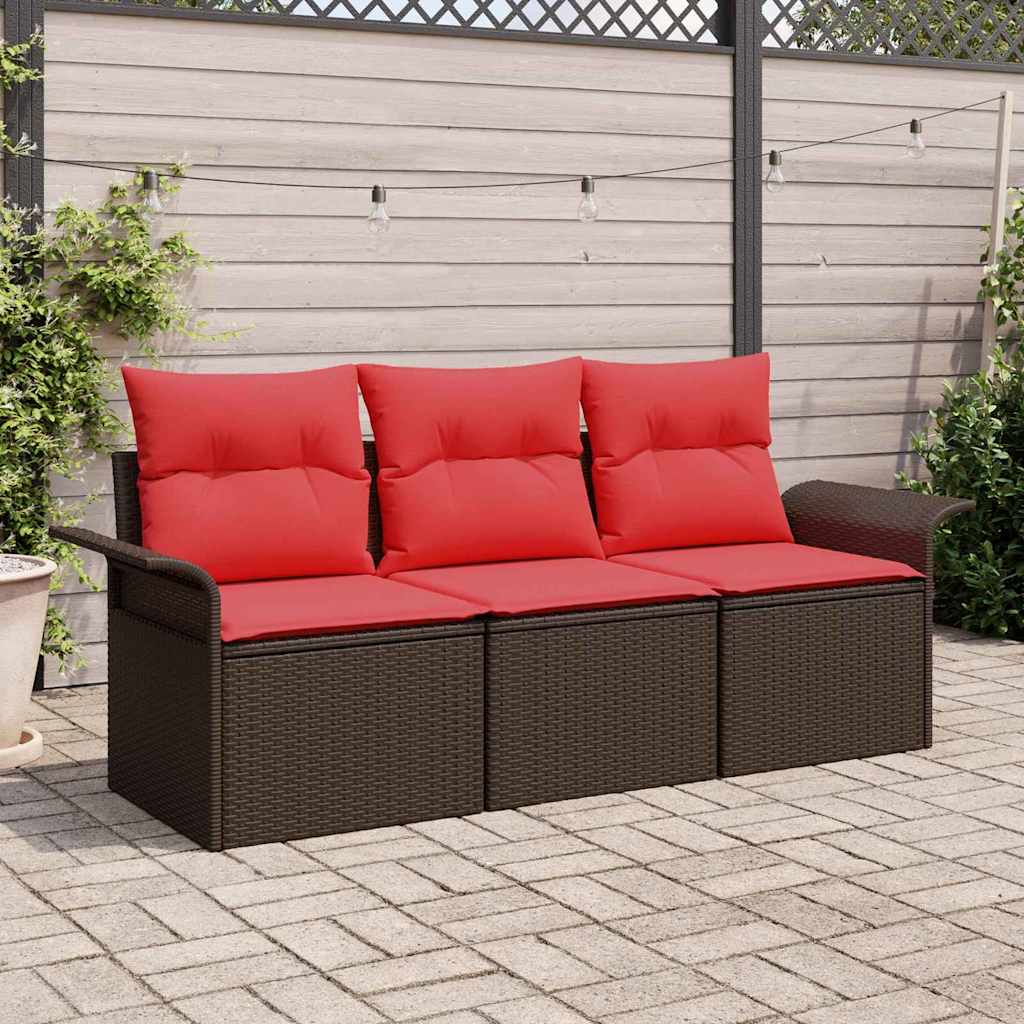 Havesofa Sæt med pude med opbevaring 3 pcs Brun Poly rattan
