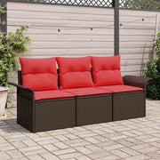 Havesofa Sæt med pude med opbevaring 3 pcs Brun Poly rattan