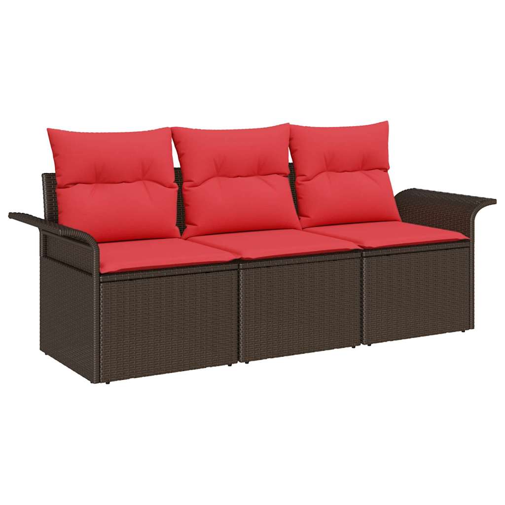 Havesofa Sæt med pude med opbevaring 3 pcs Brun Poly rattan