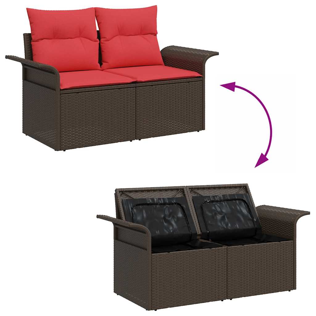 Havesofa Sæt med pude med opbevaring 3 pcs Brun Poly rattan