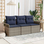 Havesofa Sæt med pude med opbevaring 3 pcs Grå Poly rattan