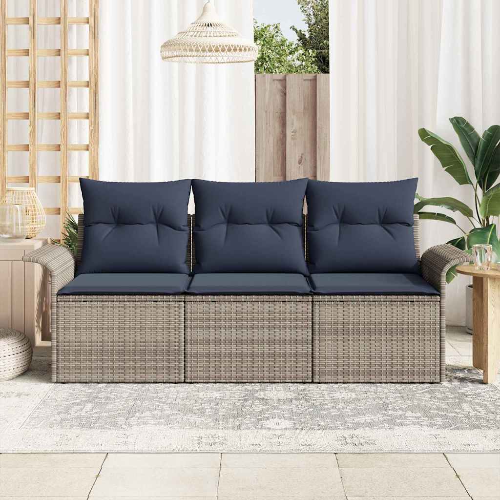 Havesofa Sæt med pude med opbevaring 3 pcs Grå Poly rattan