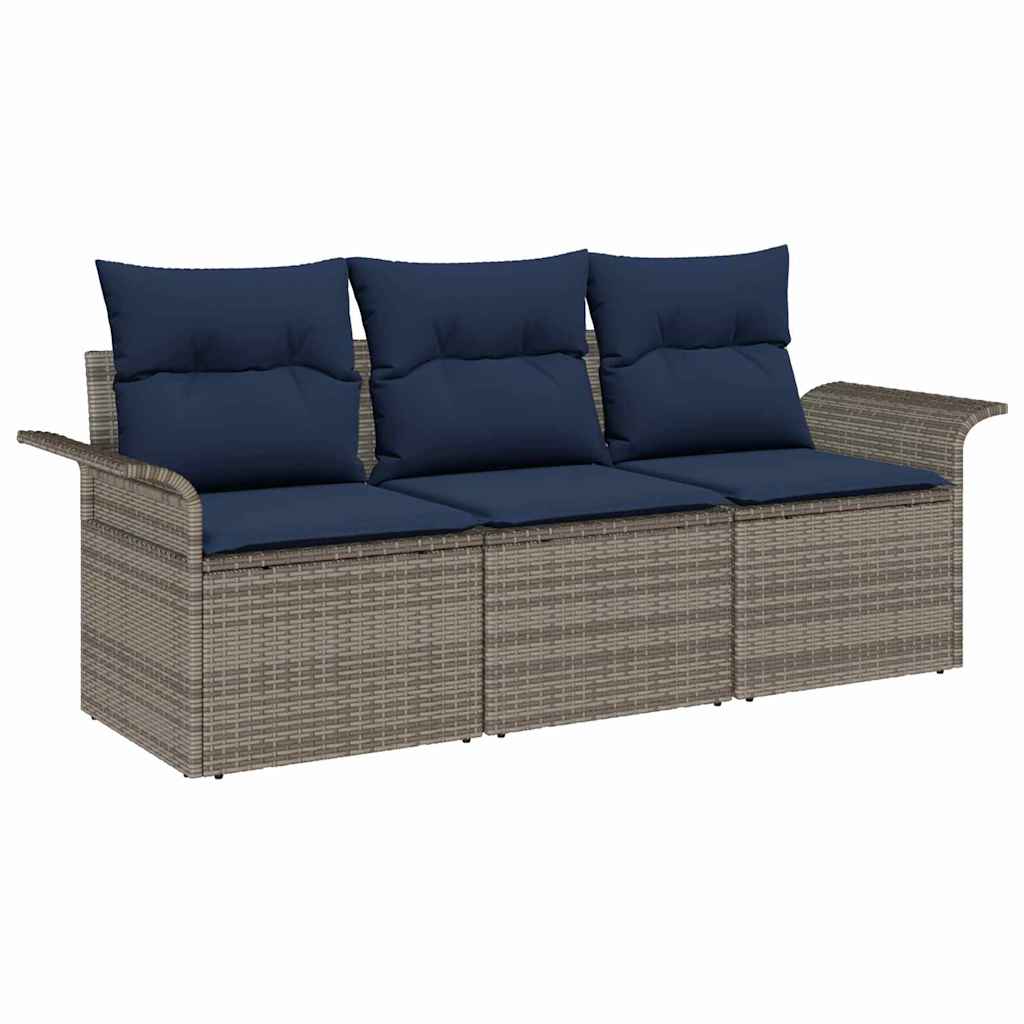 Havesofa Sæt med pude med opbevaring 3 pcs Grå Poly rattan