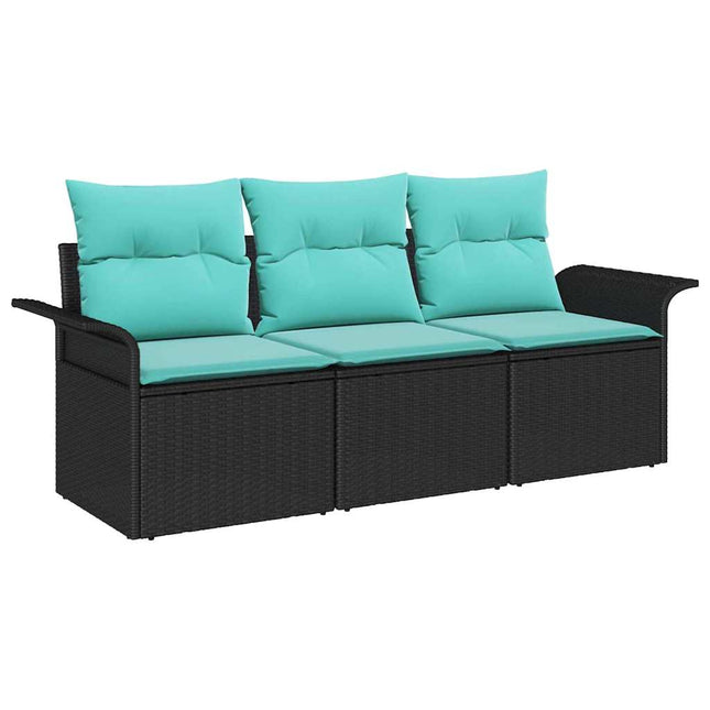 Havesofa Sæt med pude med opbevaring 3 pcs Sort Poly rattan