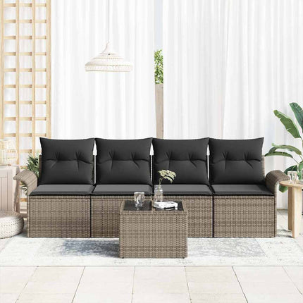 Havesofa Sæt med pude med opbevaring 5 pcs Grå polyrattan