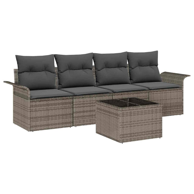 Havesofa Sæt med pude med opbevaring 5 pcs Grå polyrattan