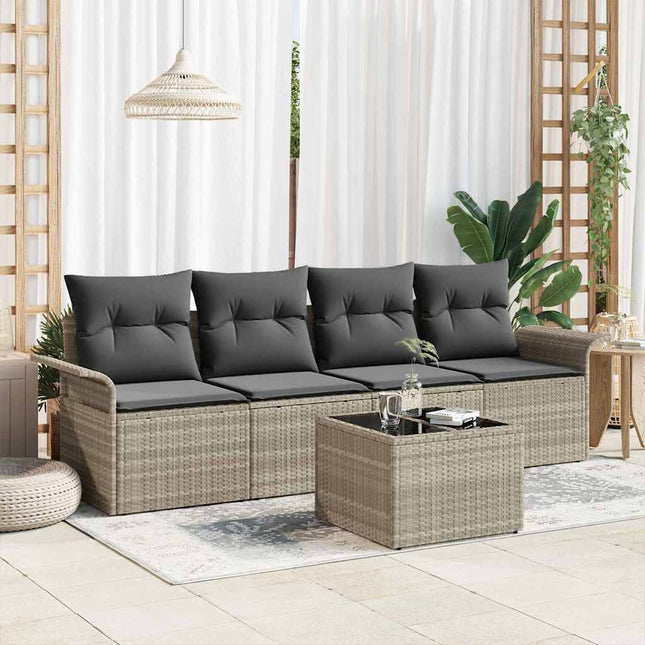 Havesofa Sæt 5 stk. Lysegrå og mørkegrå polyrattan