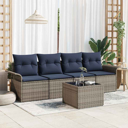 Havesofa Sæt 5 stk. Grå og Marineblå polyrattan