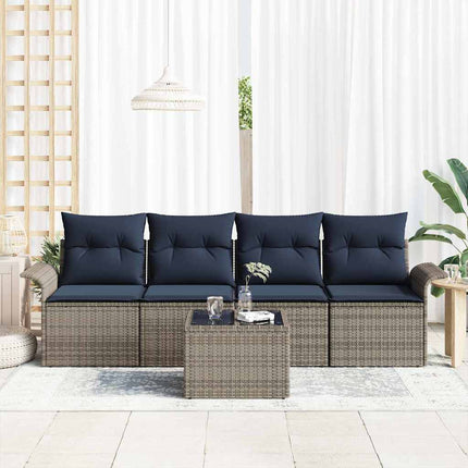 Havesofa Sæt 5 stk. Grå og Marineblå polyrattan
