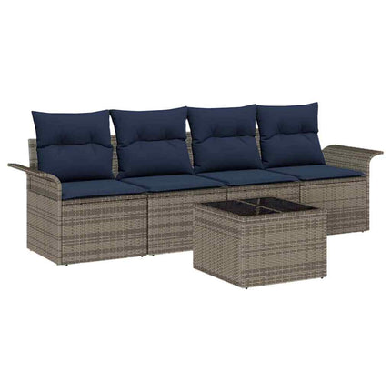 Havesofa Sæt 5 stk. Grå og Marineblå polyrattan