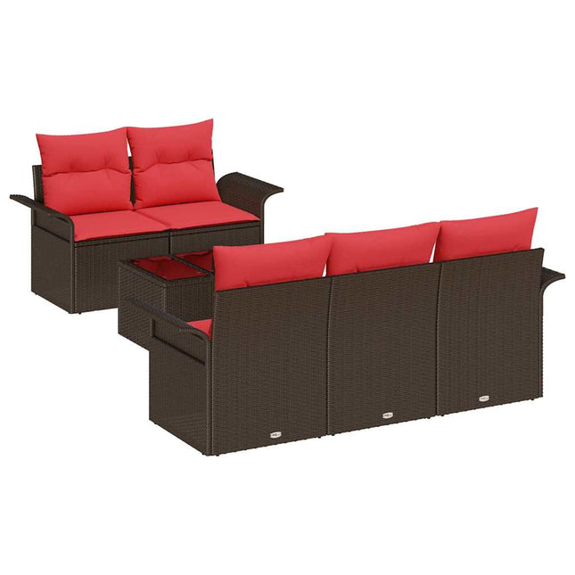 Havesofa Sæt med pude 6 pcs Beige og Rød polyrattan