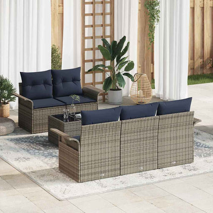Havesofa Sæt 6 stk. Grå og Marineblå polyrattan