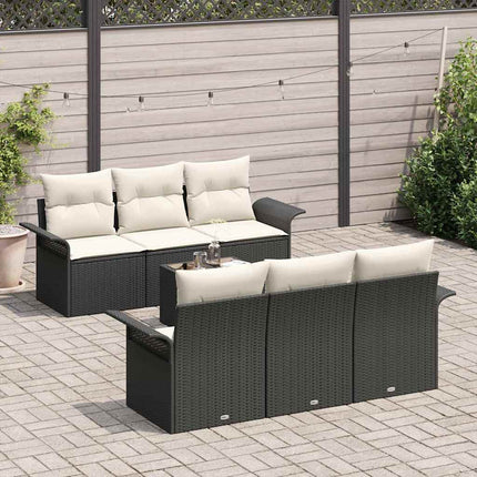 Havesofa Sæt med pude 7 pcs Sort og Cream polyrattan