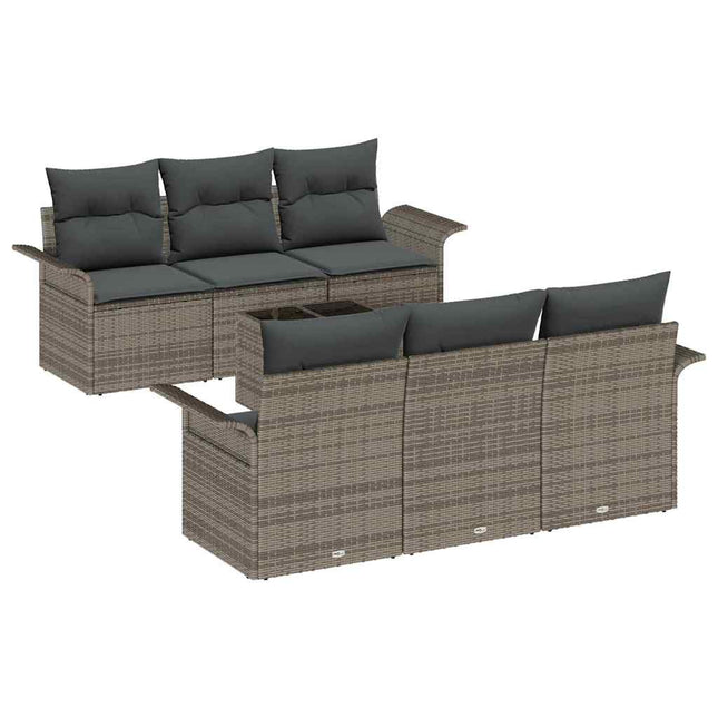 Havesofa Sæt med pude med opbevaring 7 pcs Grå polyrattan