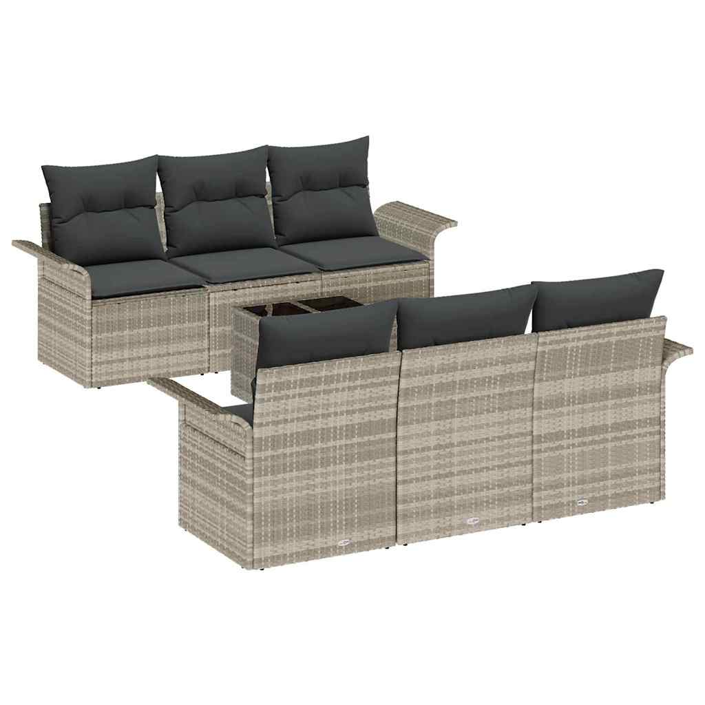 Havesofa Sæt med pude 7 pcs Lysegrå og mørkegrå polyrattan
