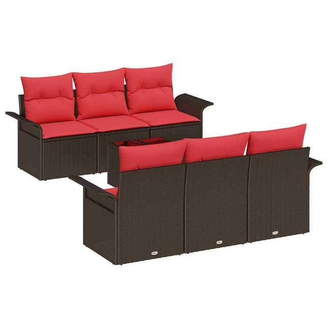 Havesofa Sæt 7 pcs Beige Rød Polyrattan og stål og glas