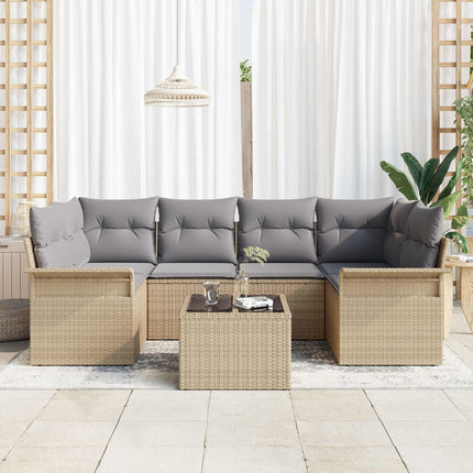 Havesofa Sæt 7 pcs 6-Seater Beige og grå polyrattan